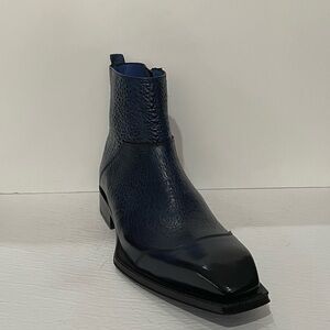 Emilio Franco boot dressy blue captoe Atalian leather side zipper
